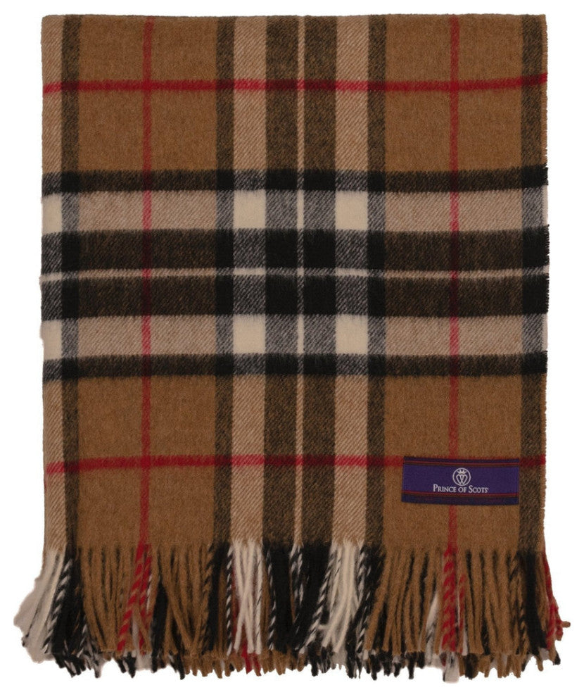 Prince of Scots Highland Tartan Tweed Merino Wool Throw, Camel Thompson