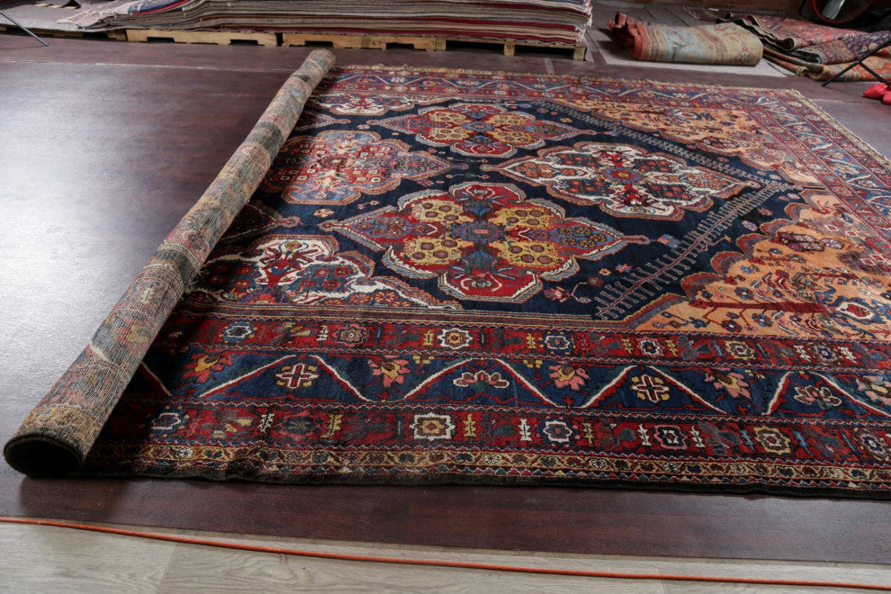 Consigned, Traditional Antique Oriental Handmade Persian Area Rug, Blue, 12x18