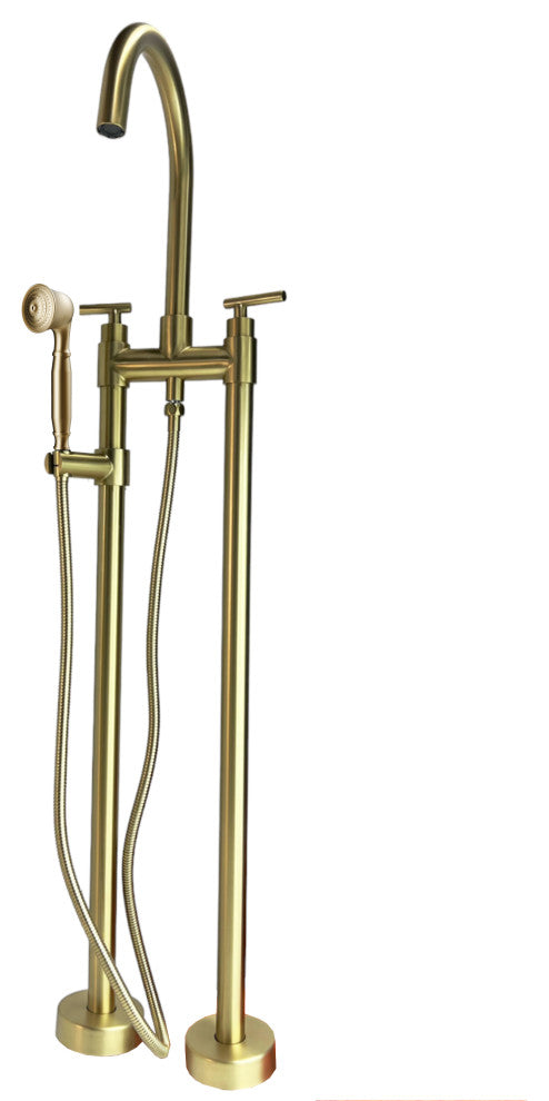CastelloUSA Saturn Double Handle Clawfoot Tub Filler Faucet, Brushed Gold, Float Handle