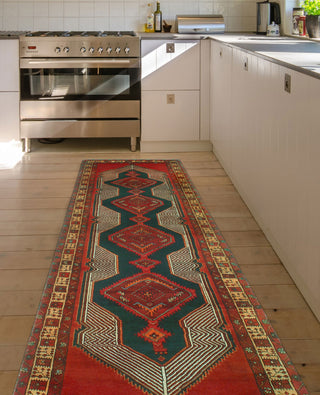 Fine Vintage Distressed Karlee Charcoal/Red Runner, 3'6x12'5