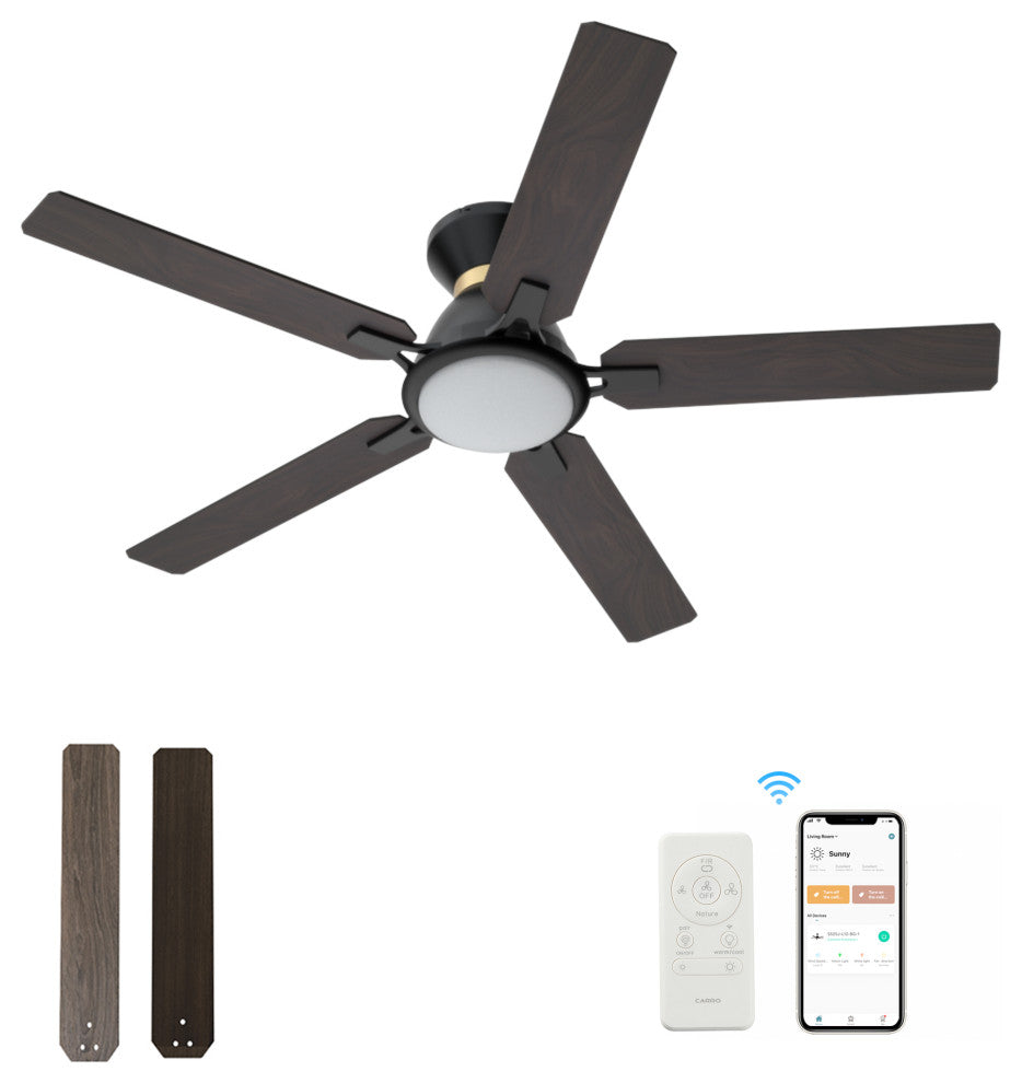 CARRO Flush Mount Ceiling Fan With Dim LED Light and Remote Smart 52" 5-Blade, Reversible Blade