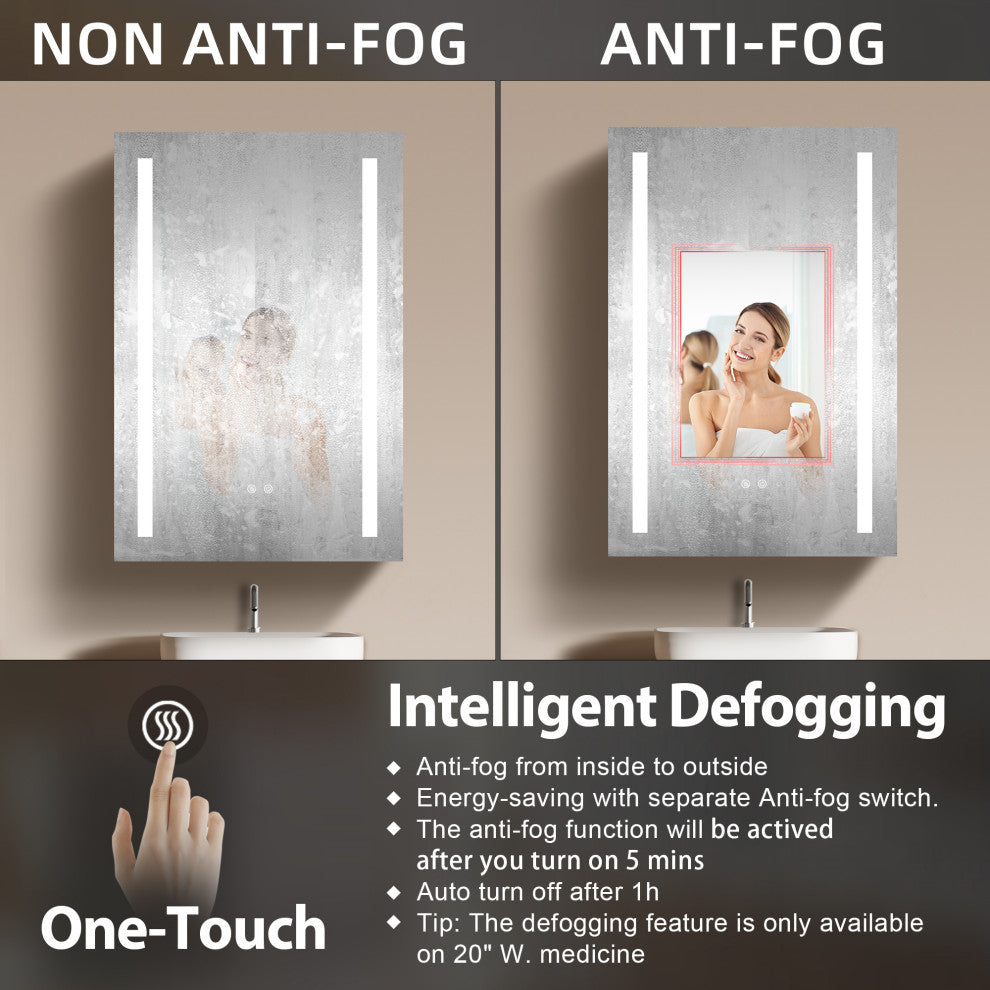 50"x30" Surface Mount Frameless LED Medicine Cabinet With Anti-Fog and Dimmable, Right Door