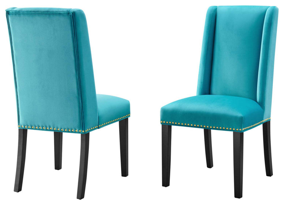 Dining Chair, Nailhead, Set of 2, Blue, Velvet, Modern, Cafe Bistro Hospitality