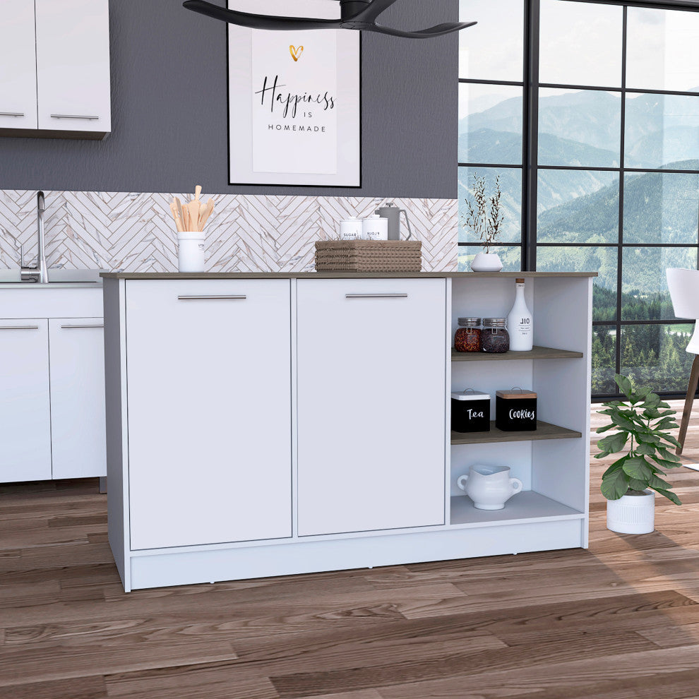Gladiolus Kitchen Island White-Dark Brown