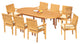 9-Piece Outdoor Teak Dining Set: 94" Oval Table, 8 Leveb Stacking Arm Chairs