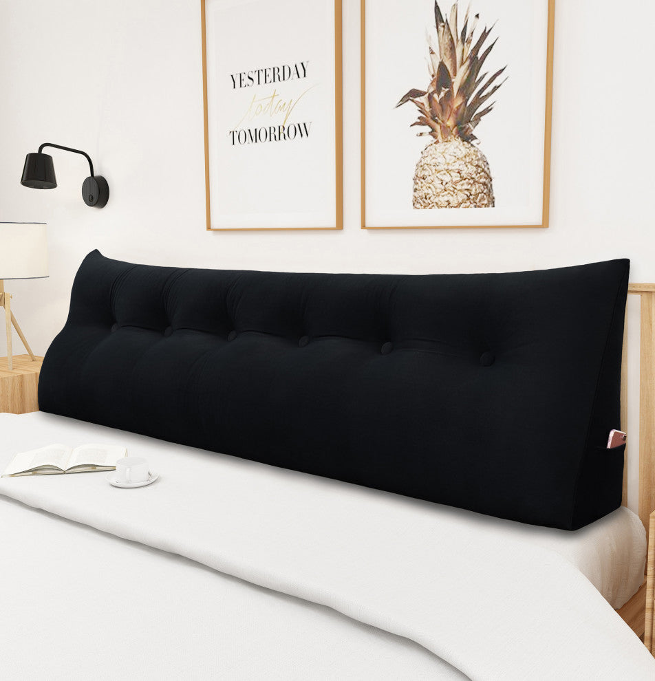 Bed Wedge Pillow Back Rest Support, Black Velvet, 71x20x8