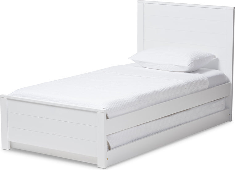 Catalina Modern Mission Style White Wood Platform Bed, Twin With Trundle