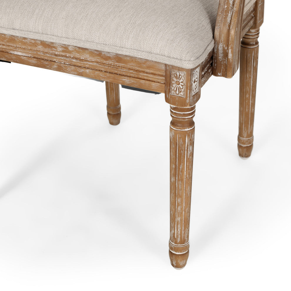 Regan Fabric Upholstered Wood and Cane Expandable 7-Piece Dining Set, Natural Brown/Beige
