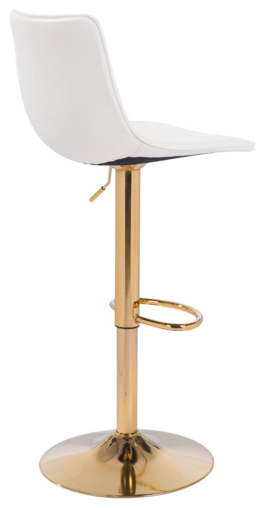 Bar Stool Chair Barstool, Steel Metal, Fabric, White, Gold, Kitchen Cafe Bistro