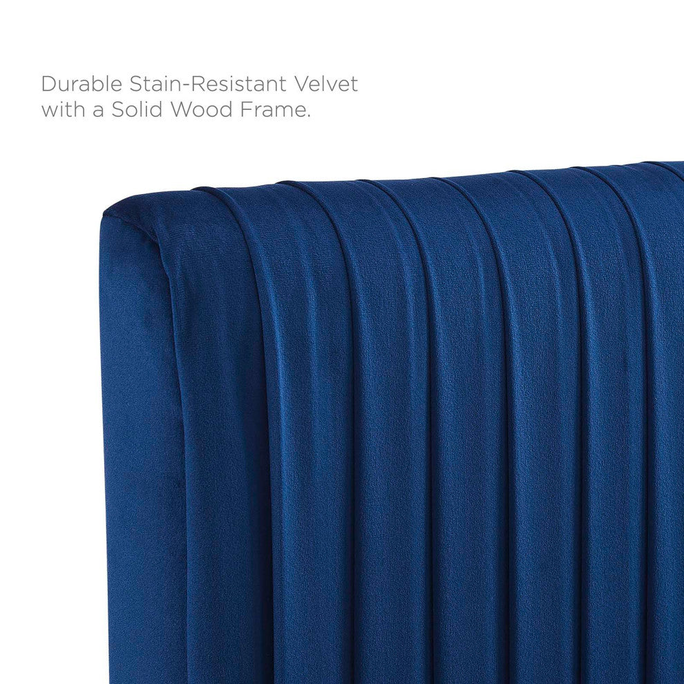 Eloise Channel Tufted Performance Velvet Twin Headboard-Navy