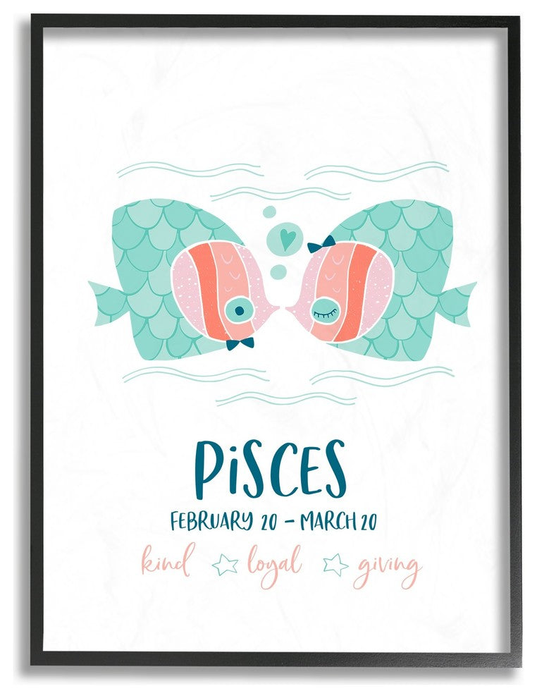 The Kids Room Fun Modern Zodiac Pisces Fish Framed Giclee Art, 11"x14"