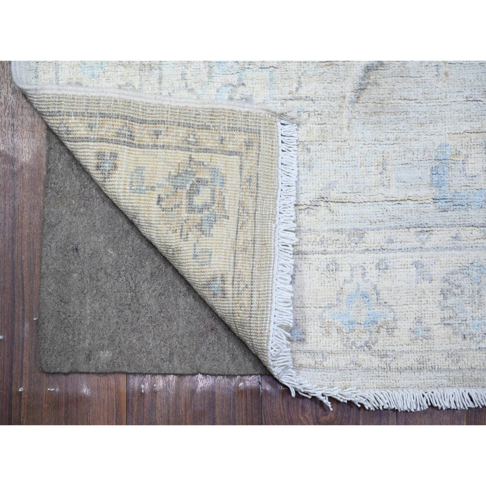 Gray Goose Washed Out Peshawar Wool Hand Knotted Oriental Rug, 2'6"x12'2"