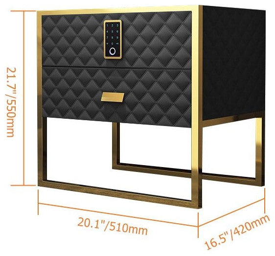 2 Drawers Bedroom Nightstand with Electronic Lock Stainless Steel Base, Black