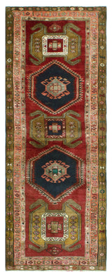 Fine Vintage Distressed Behice Burgundy/Charcoal Runner, 3'4 x 9'2