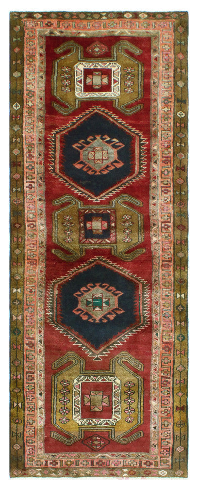 Fine Vintage Distressed Behice Burgundy/Charcoal Runner, 3'4 x 9'2