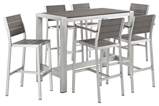 Shore 7-Piece Outdoor Aluminum Dining Set, Silver Gray