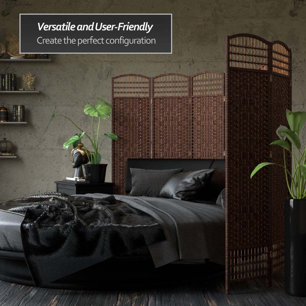 5 1/2' Tall Fiber Weave Room Divider, DarkMocha, 3 Panel