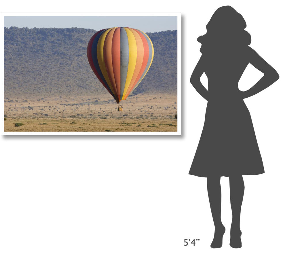 "Hot air balloon over savanna, Masai Mara Triangle, Kenya" Paper Art, 50"x34"