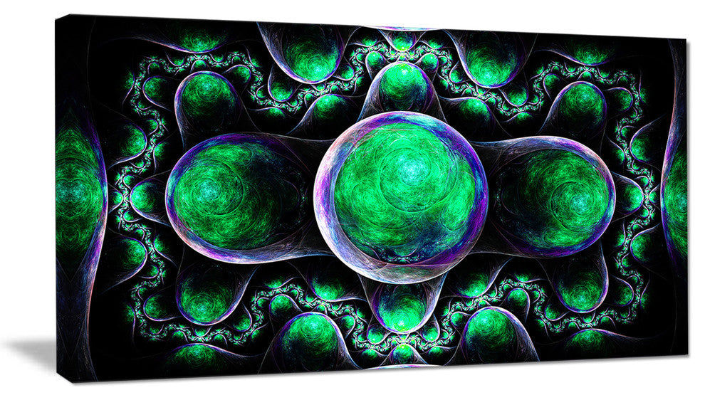 Green Exotic Fractal Pattern, Abstract Art on Canvas, 40x20