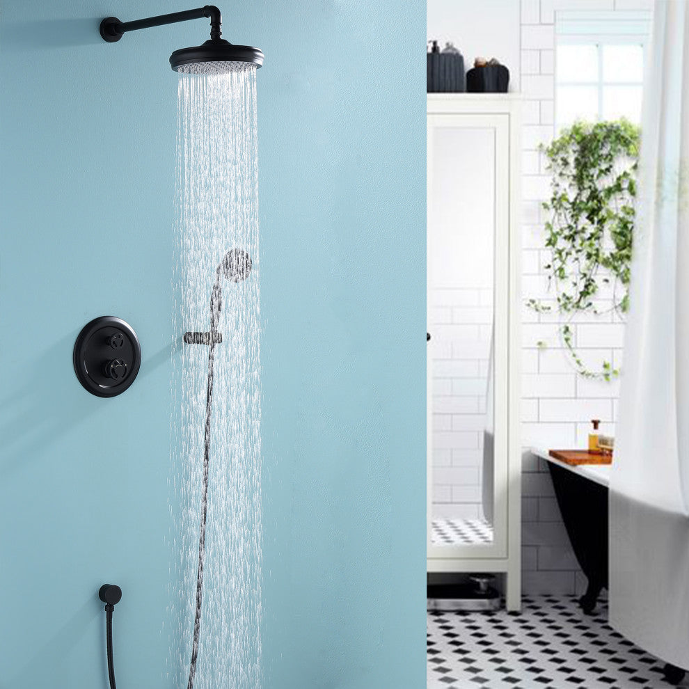 Wall Mounted Complete Shower System With Rough-in Valve Matte Black