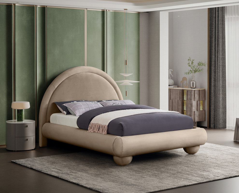 Madrid Upholstered Bed, Taupe, Full, Velvet