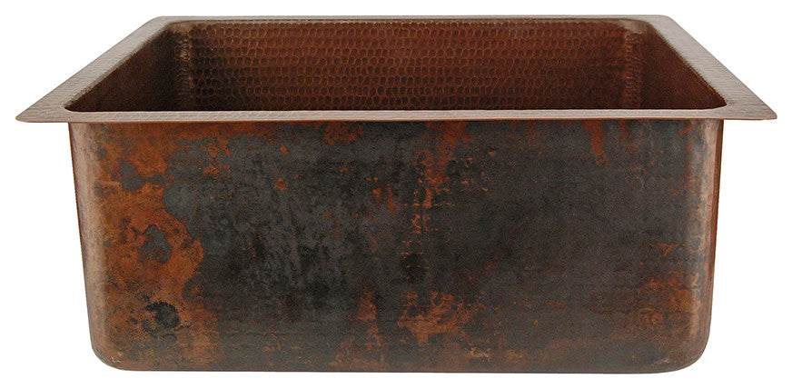 20" Hammered Copper Kitchen/Bar/Prep Single Basin Sink, Drain & Accessories