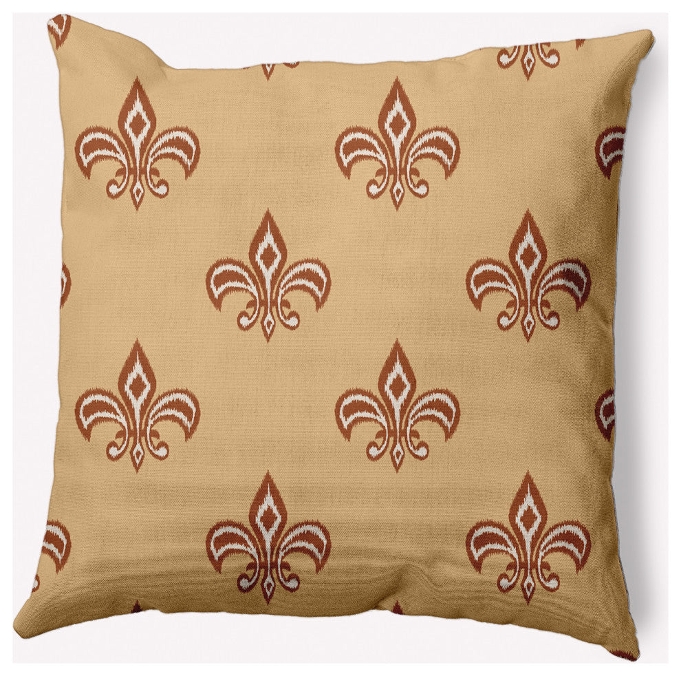 18" x 18" Fleur de Lis Indoor/Outdoor Polyester Throw Pillow, Pale Gold