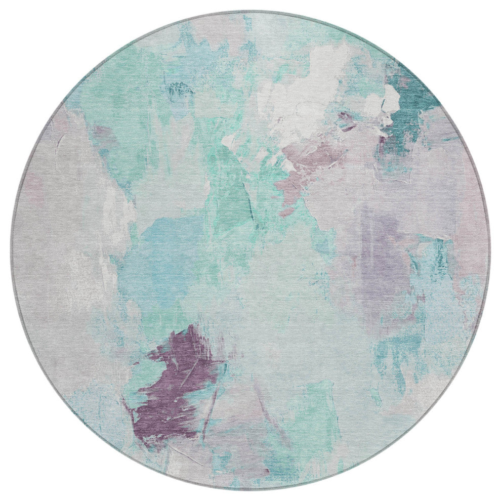 Machine Washable Indoor/Outdoor Chantille ACN1914 Teal 8' x 8' Round Rug