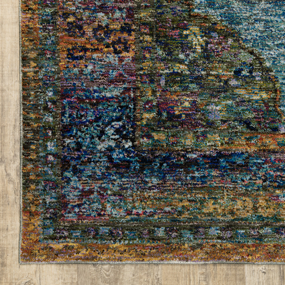 Adeline Jewelled Medallion Blue and  Multi Area Rug, 10'x13'2"