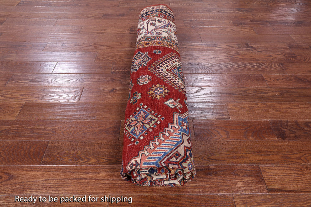 8' 9" X 12' 0" Handmade Super Kazak Geometric Rug Q10611