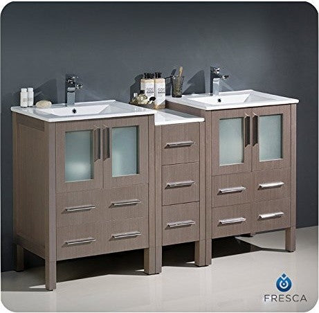 Fresca 60" Modern Double Sink Bathroom Cabinets, Gray Oak