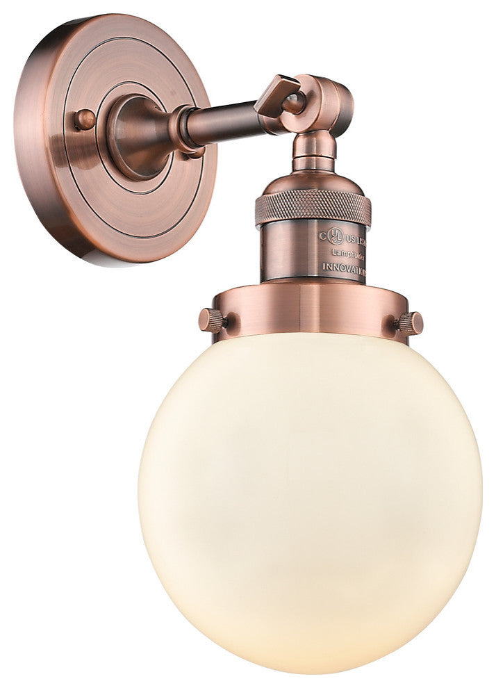 1-Light Beacon 6" Sconce, Antique Copper, Glass: Matte White Cased