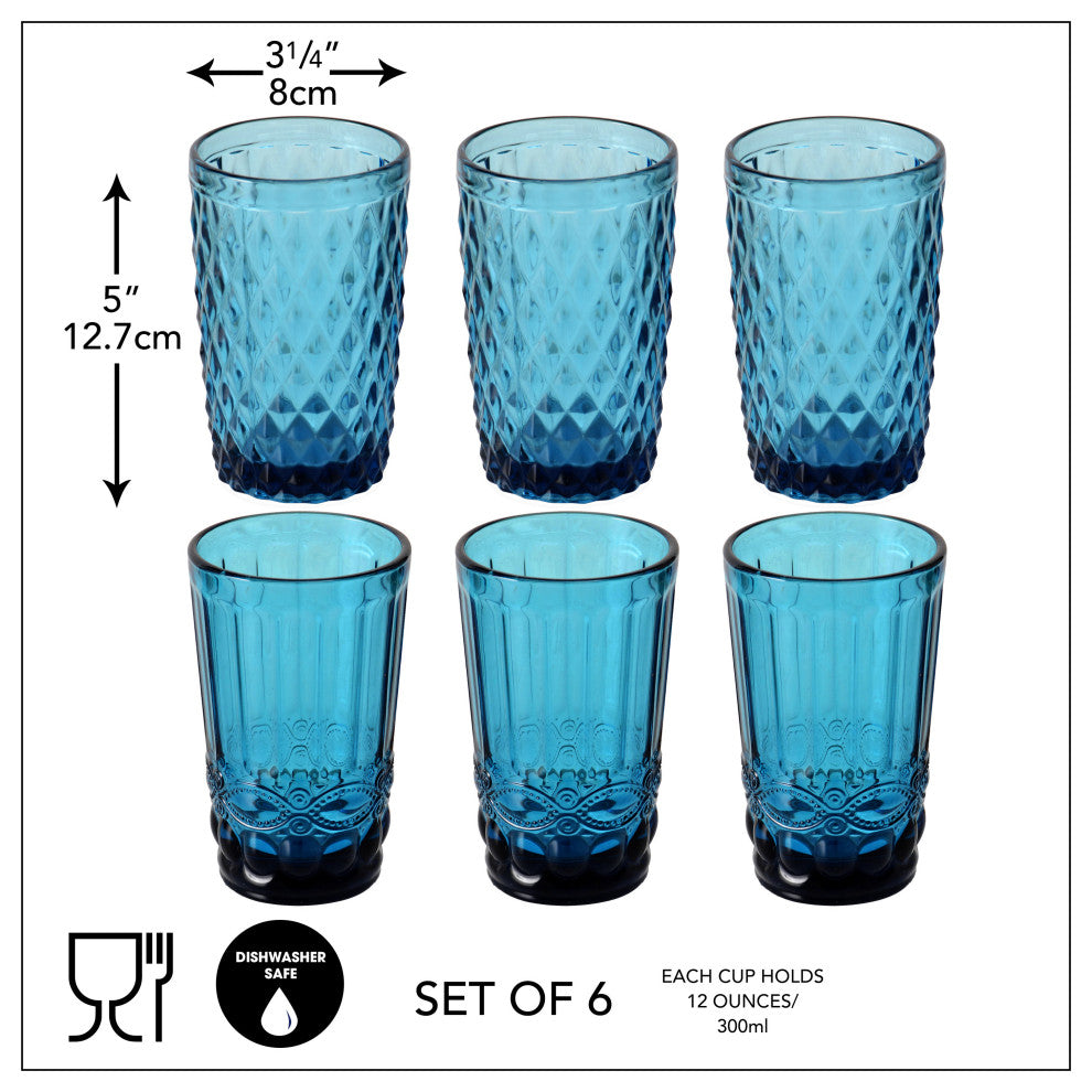 6 Blue Glass Tumblers