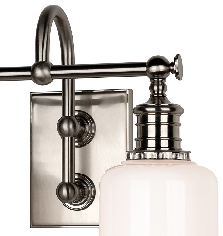 Keswick 2-Light Bath and Vanity With Opal Glossy Glass Shade, Satin Nickel