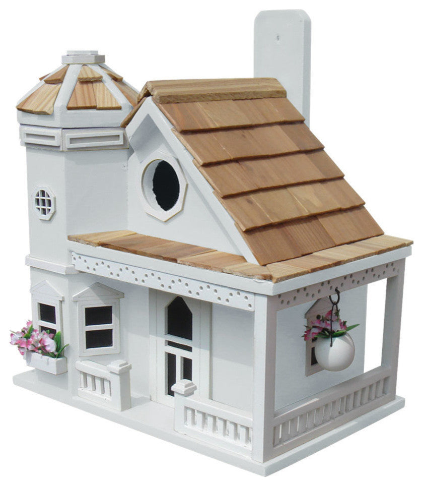 Flower Pot Cottage Birdhouse, White