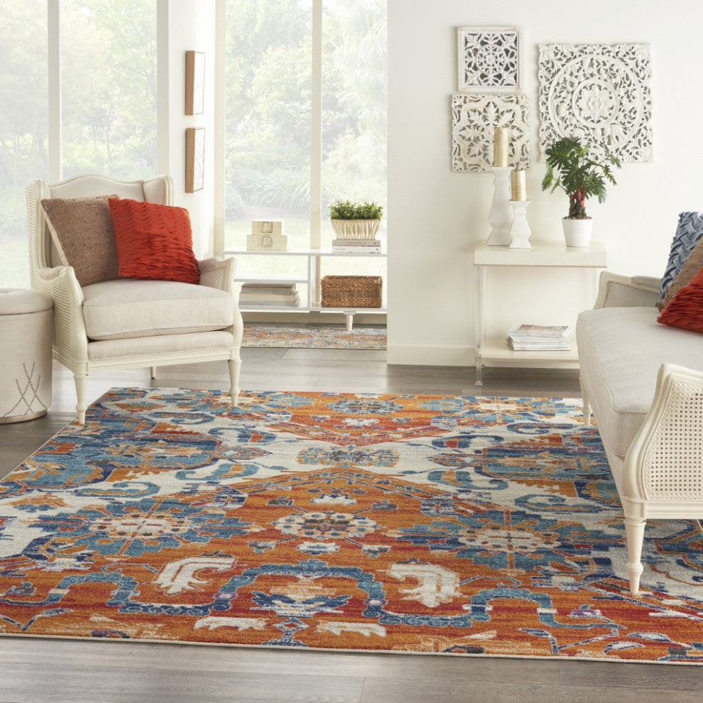 8" x 10" Ivory and Gold Floral Motif Area Rug