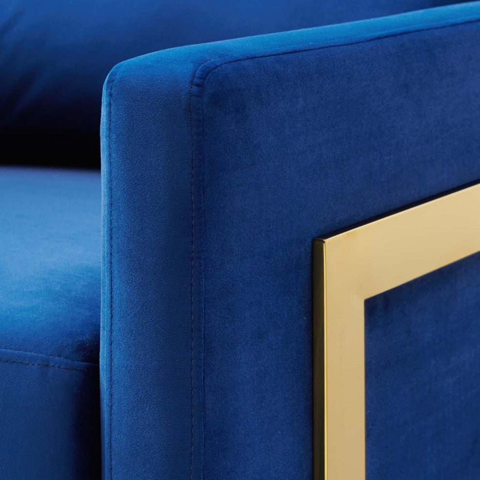 Accent Chair, Velvet, Metal, Gold Blue Navy, Modern, Living Lounge Hospitality