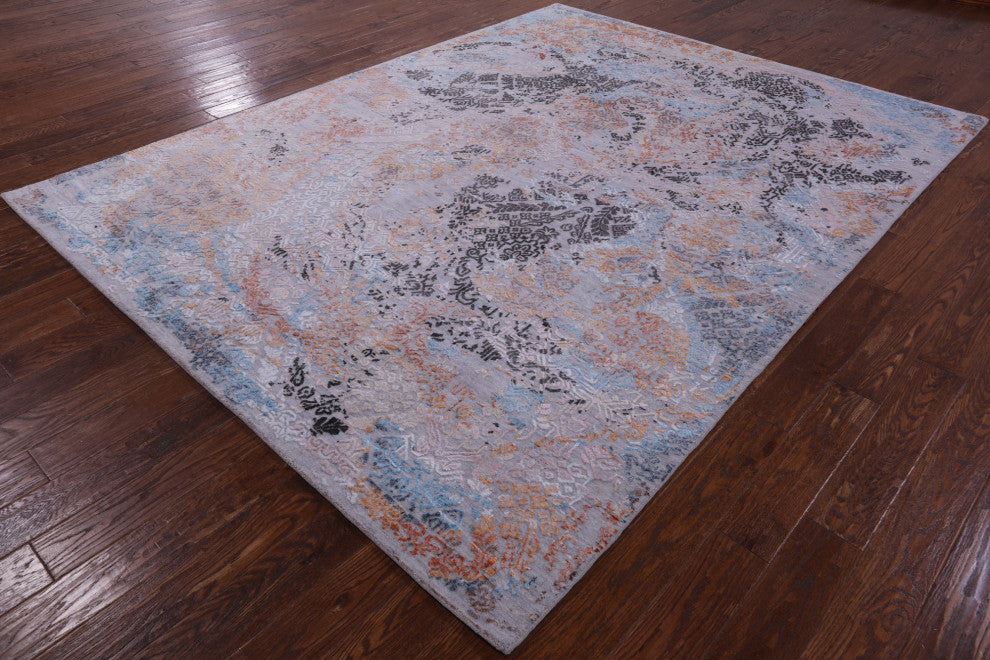 7' 9" X 10' 3" Modern Wool and Silk Hand Knotted Rug Q9249
