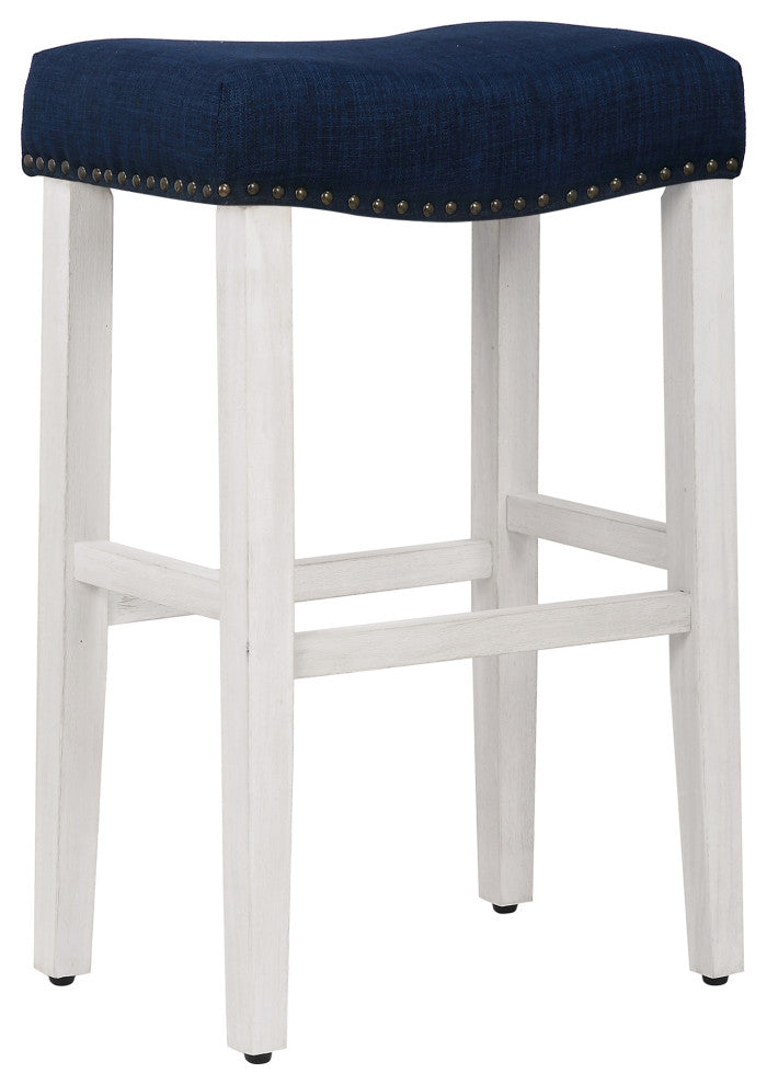 WestinTrends 2PC 29" Upholstered Saddle Seat Bar Height Stool Set, Accent Chair, Navy Blue