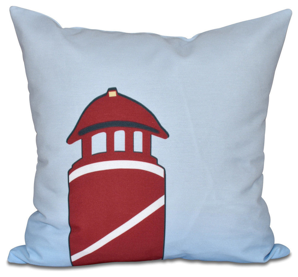 Safe Harbor (Navy One), Geometric Print Outdoor Pillow, Red, 18"x18"