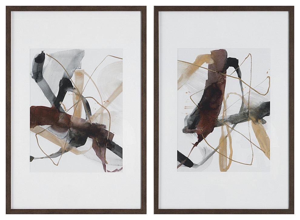 Burgundy Interjection Abstract Prints, Set/2"