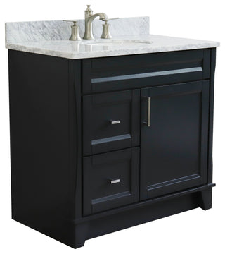 37" Single Sink Vanity, Dark Gray Finish With White Carrara Marble