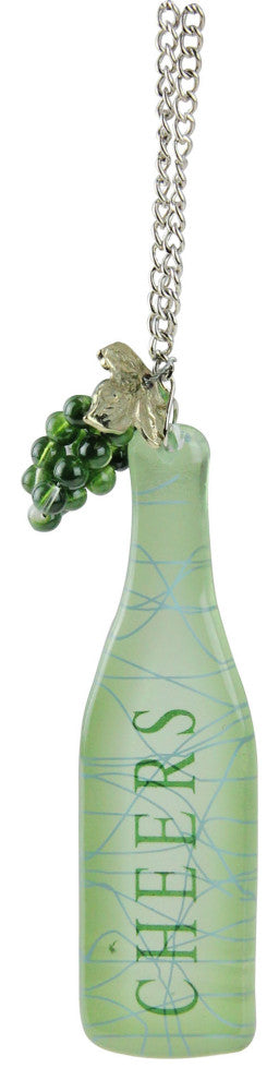 Tuscan Winery "Cheers" Green Wine Bottle With Grapes Tag Christmas Ornament 5"