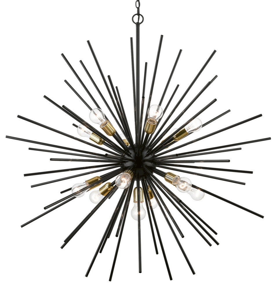 Tribeca 13 Light Shiny Black With Polished Brass Accents XL Foyer Chandelier