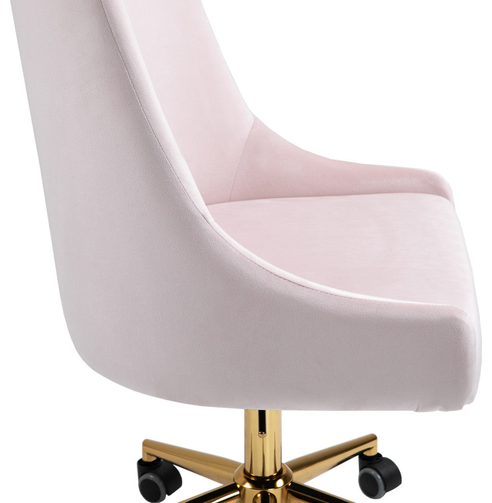 Karina Swivel and Adjustable Velvet Upholstered Office Chair, Pink, Gold Base