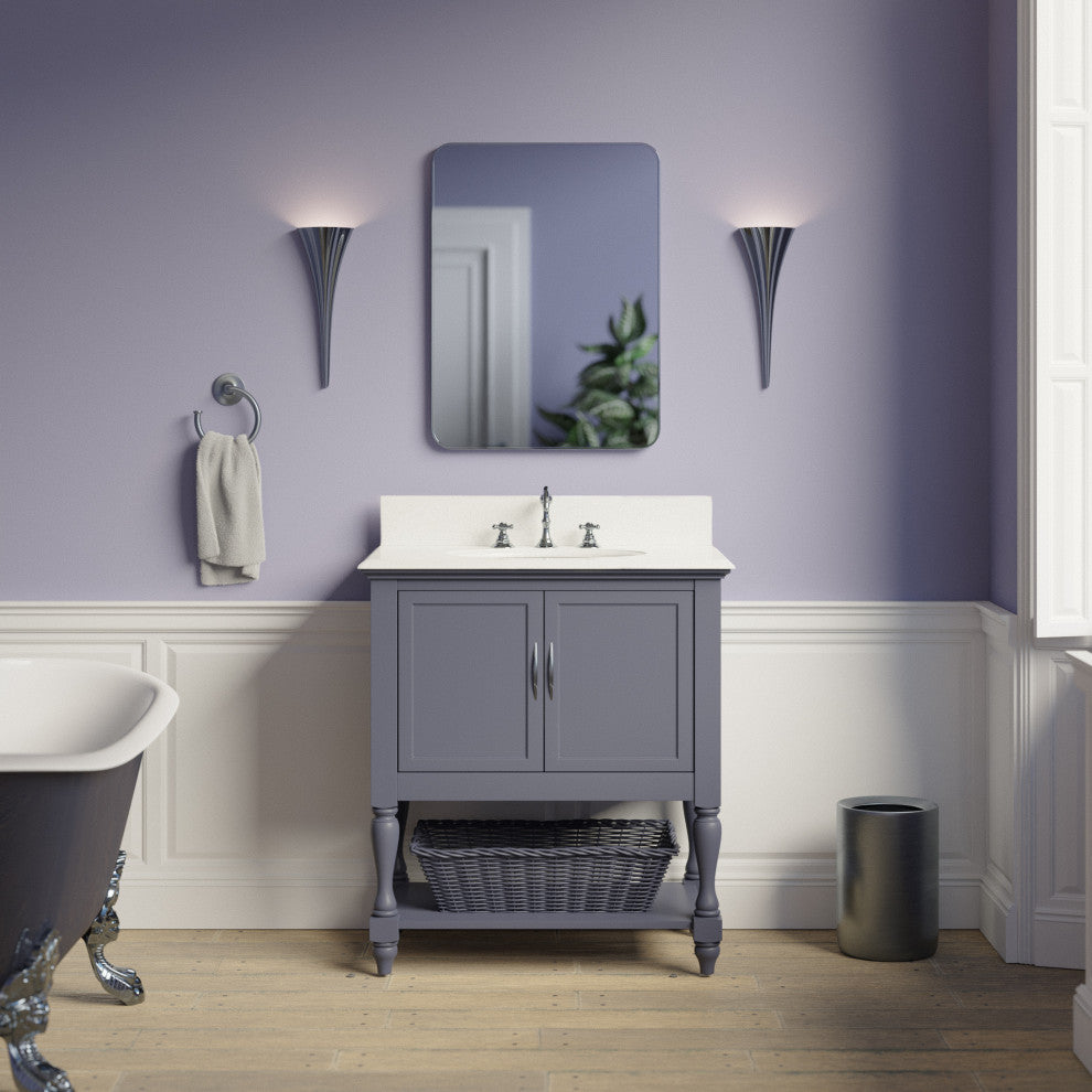 Beverly 30" Bathroom Vanity, Marine Gray, Quartz