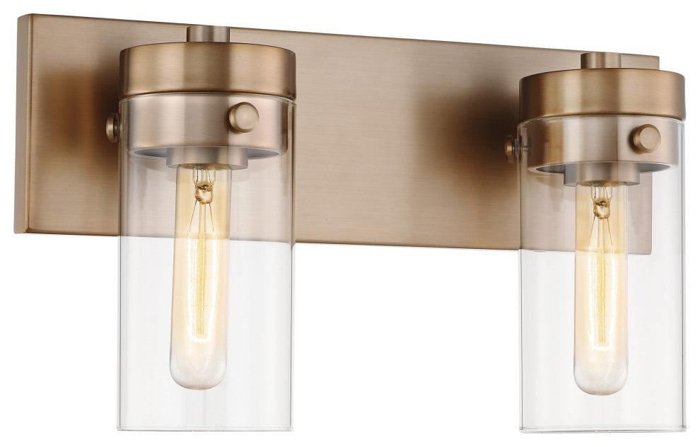 Intersection 2-Light Vanity, Burnished Brass With Clear Glass