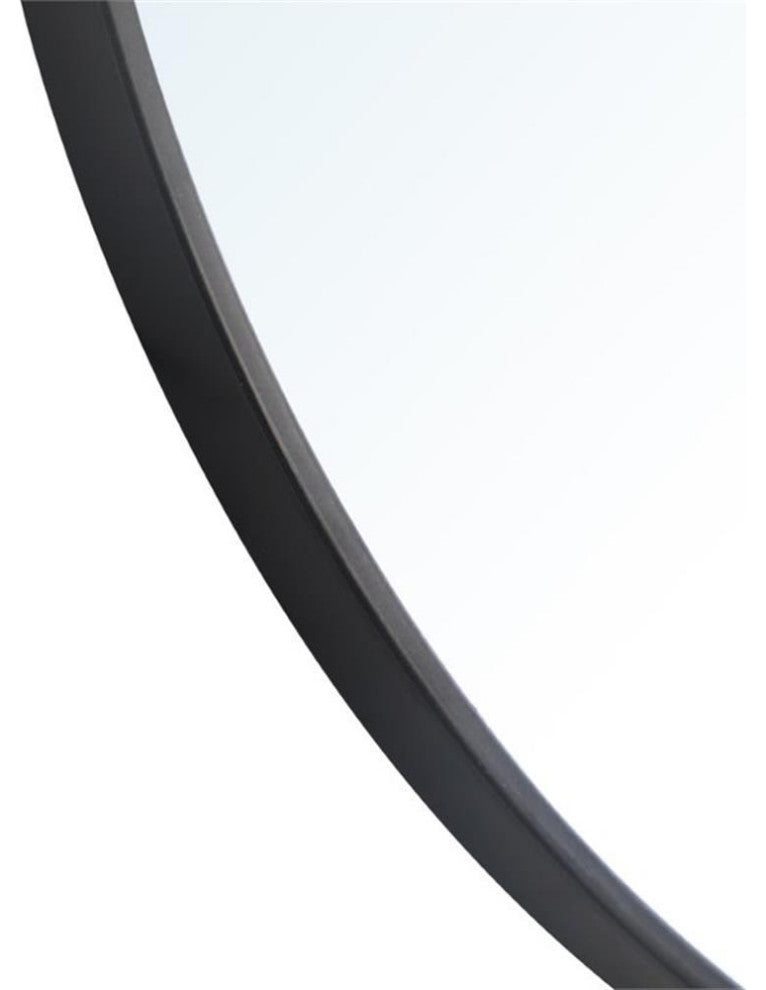 Pemberly Row 28" Round Contemporary Metal Frame Mirror in Black