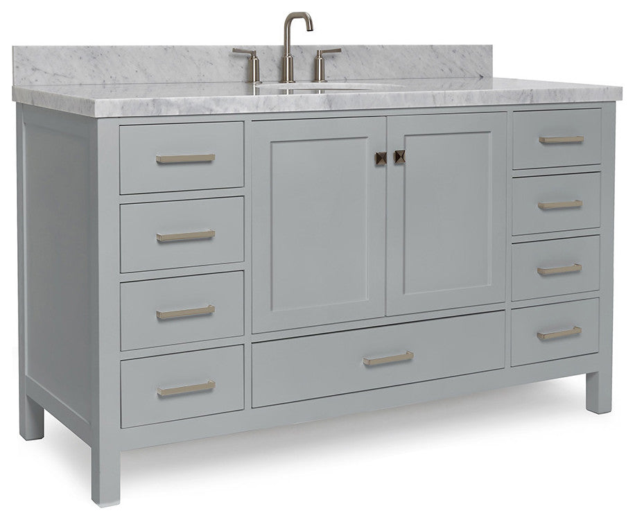 ARIEL Cambridge 61" Single Oval Sink Bathroom Vanity Gray with Marble Top