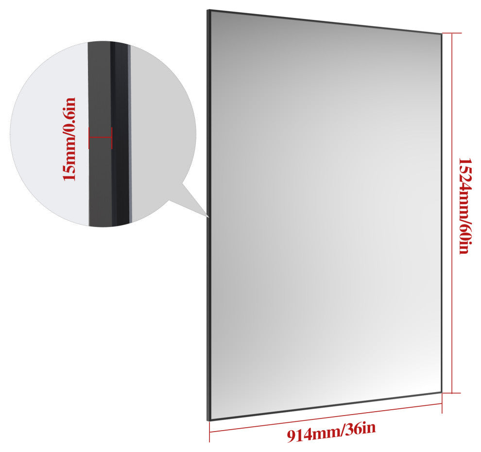 60" x 36" Rectangular Framed Wall Mount Bathroom Vanity Mirror